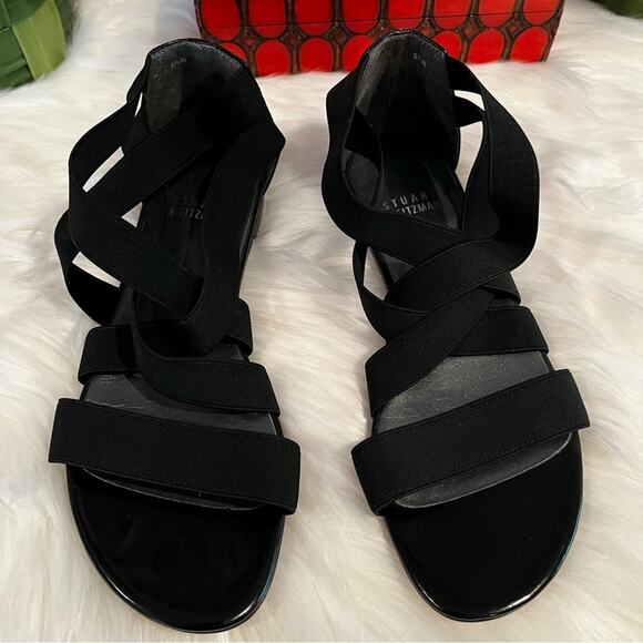 NEW Stuart Weitzman Crisscrossed Strap Ankle Flat Sandals Black Sz 5.5 NWOB - Picture 2 of 14